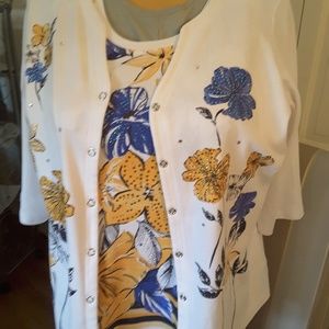 QUACKER FACTORY EMBELLISHED  FLORAL PRINT TWIN SET